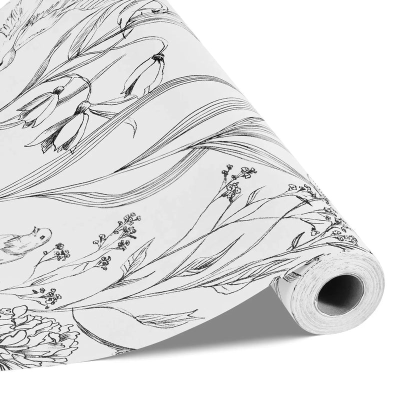 VEVOR Peel and Stick Wallpaper, 17.7 x 393.7 inch Contact Paper White Line Art Botanical Floral Waterpoof Self Adhesive, Easy to Clean Wall Decorative Vinyl Roll for Bedroom Kitchen Bathroom Office