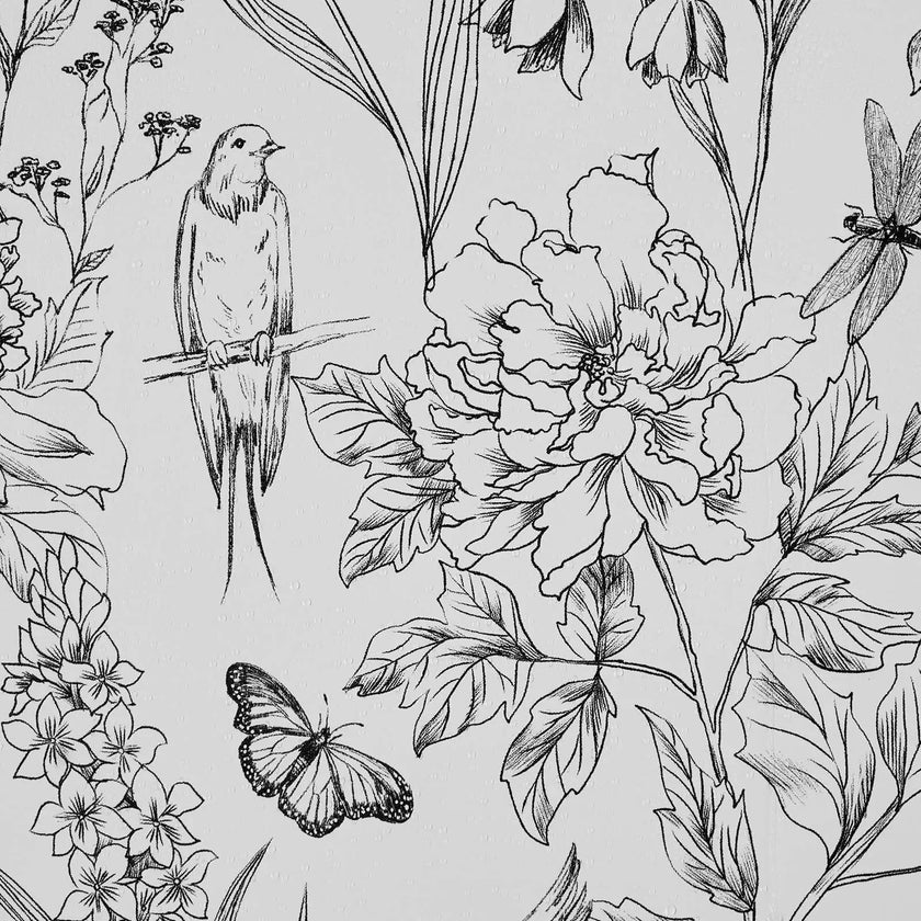 VEVOR Peel and Stick Wallpaper, 17.7 x 393.7 inch Contact Paper White Line Art Botanical Floral Waterpoof Self Adhesive, Easy to Clean Wall Decorative Vinyl Roll for Bedroom Kitchen Bathroom Office