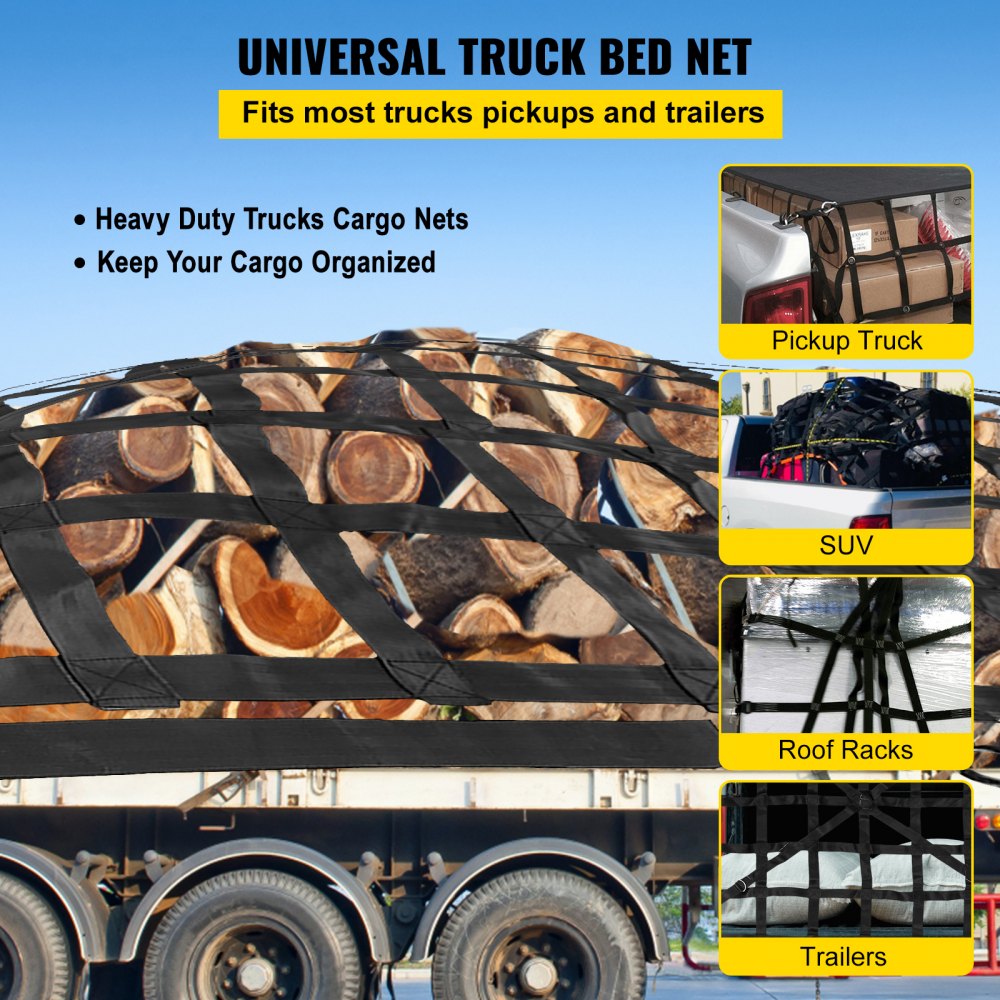 VEVOR 3.5'x 4.1' Cargo Net with S-Hooks, Truck Bed Cargo Net Heavy Duty Cargo Nets Capacity 1100LBS for Pickup Trucks (42
