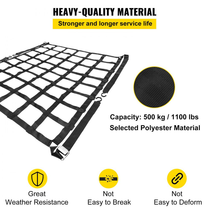 VEVOR 3.5'x 4.1' Cargo Net with S-Hooks, Truck Bed Cargo Net Heavy Duty Cargo Nets Capacity 1100LBS for Pickup Trucks (42