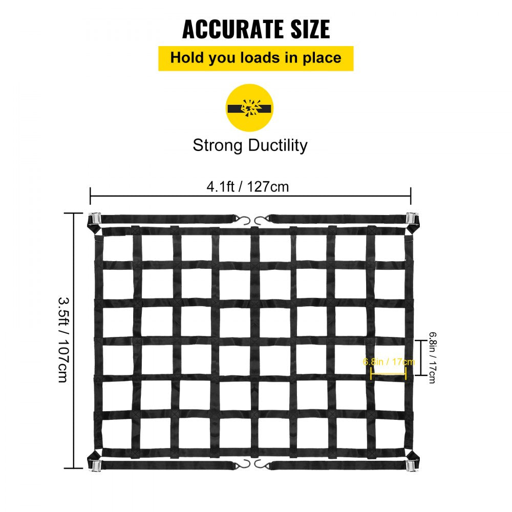VEVOR 3.5'x 4.1' Cargo Net with S-Hooks, Truck Bed Cargo Net Heavy Duty Cargo Nets Capacity 1100LBS for Pickup Trucks (42