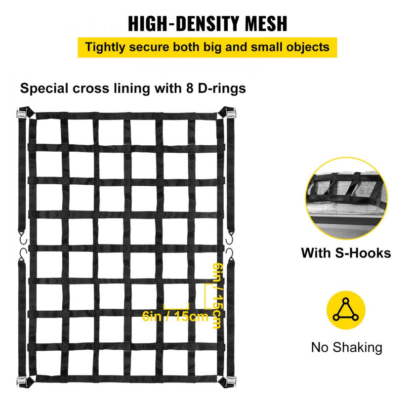 VEVOR 3.5'x 4.1' Cargo Net with S-Hooks, Truck Bed Cargo Net Heavy Duty Cargo Nets Capacity 1100LBS for Pickup Trucks (42