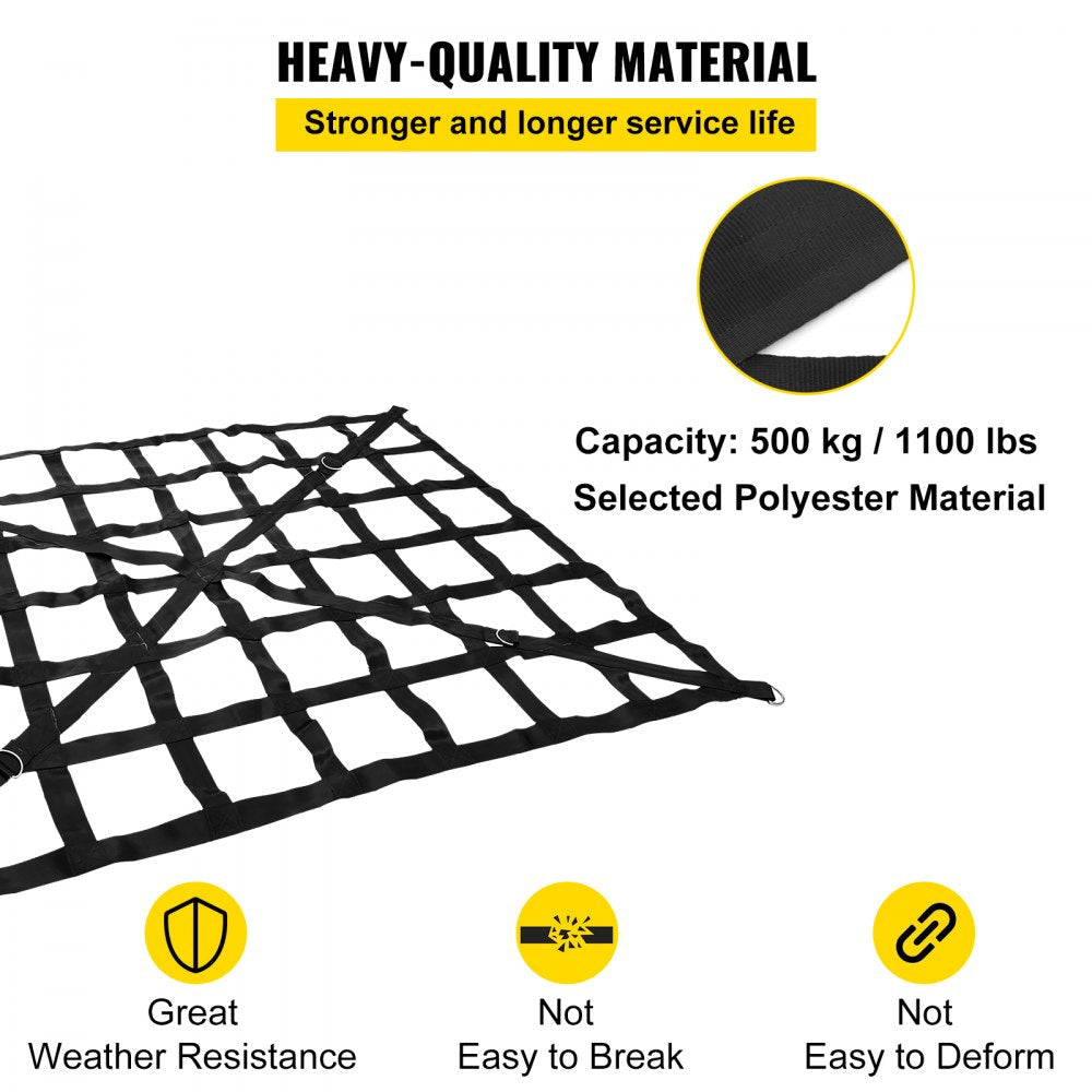 VEVOR Cargo Net, 4.2\' x 5.5\' Cargo Net for Pickup Truck Bed, Heavy Duty Cargo Nets with Cam Buckles & S-Hooks & Cross Strap, Truck Bed Cargo Net for Trailer SUV Roof Rack (50\