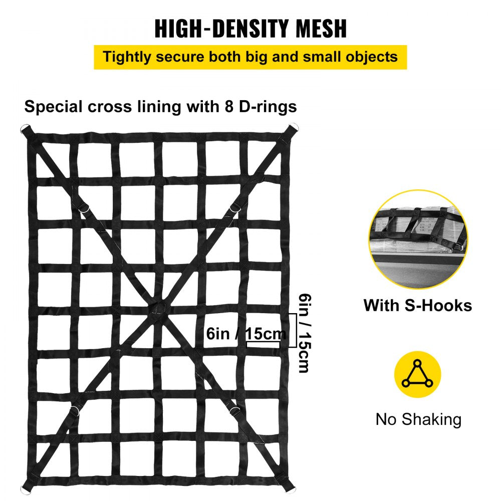 VEVOR Cargo Net, 4.2\' x 5.5\' Cargo Net for Pickup Truck Bed, Heavy Duty Cargo Nets with Cam Buckles & S-Hooks & Cross Strap, Truck Bed Cargo Net for Trailer SUV Roof Rack (50\
