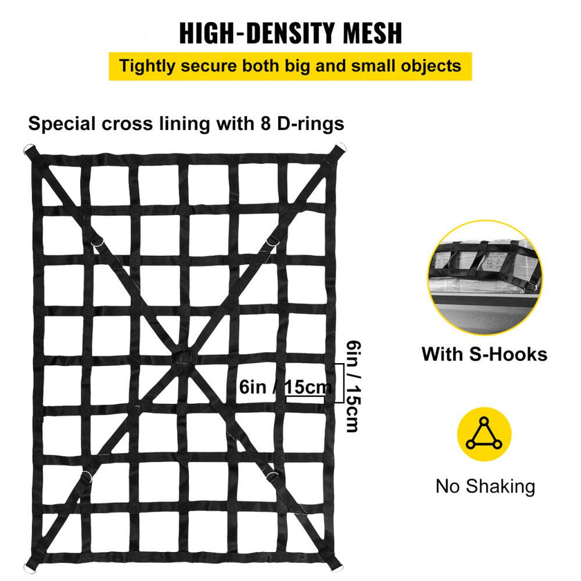 VEVOR Cargo Net, 4.2\' x 5.5\' Cargo Net for Pickup Truck Bed, Heavy Duty Cargo Nets with Cam Buckles & S-Hooks & Cross Strap, Truck Bed Cargo Net for Trailer SUV Roof Rack (50\