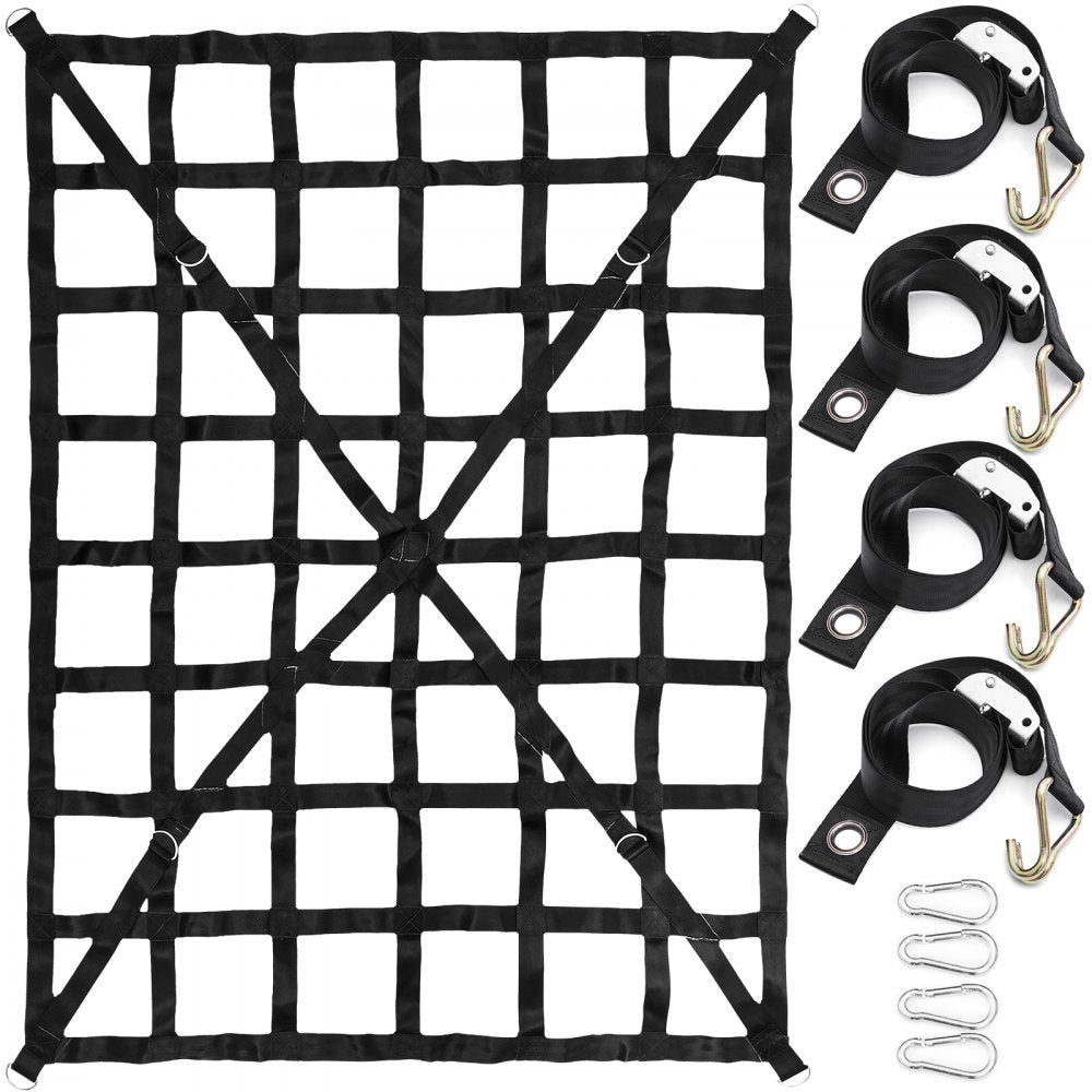 VEVOR Cargo Net, 4.2\' x 5.5\' Cargo Net for Pickup Truck Bed, Heavy Duty Cargo Nets with Cam Buckles & S-Hooks & Cross Strap, Truck Bed Cargo Net for Trailer SUV Roof Rack (50\