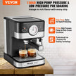 VEVOR Espresso Machine, 15 Bar Semi Automatic Espresso Maker with Milk Frother Steam Wand for Latte and Cappuccino, Professional Coffee Maker with Temp Gauge & Removable Water Tank, NTC Control System