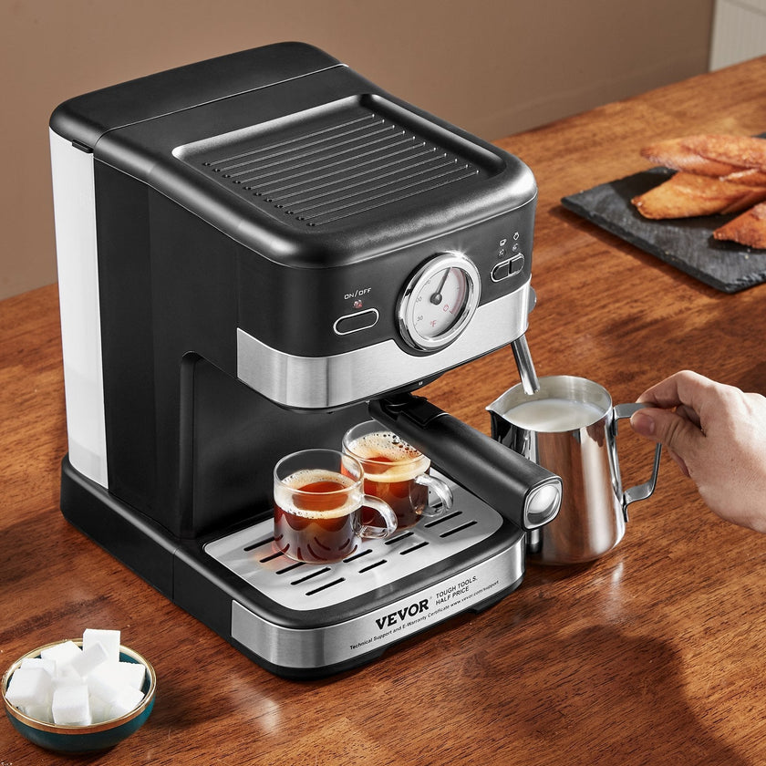 VEVOR Espresso Machine, 15 Bar Semi Automatic Espresso Maker with Milk Frother Steam Wand for Latte and Cappuccino, Professional Coffee Maker with Temp Gauge & Removable Water Tank, NTC Control System