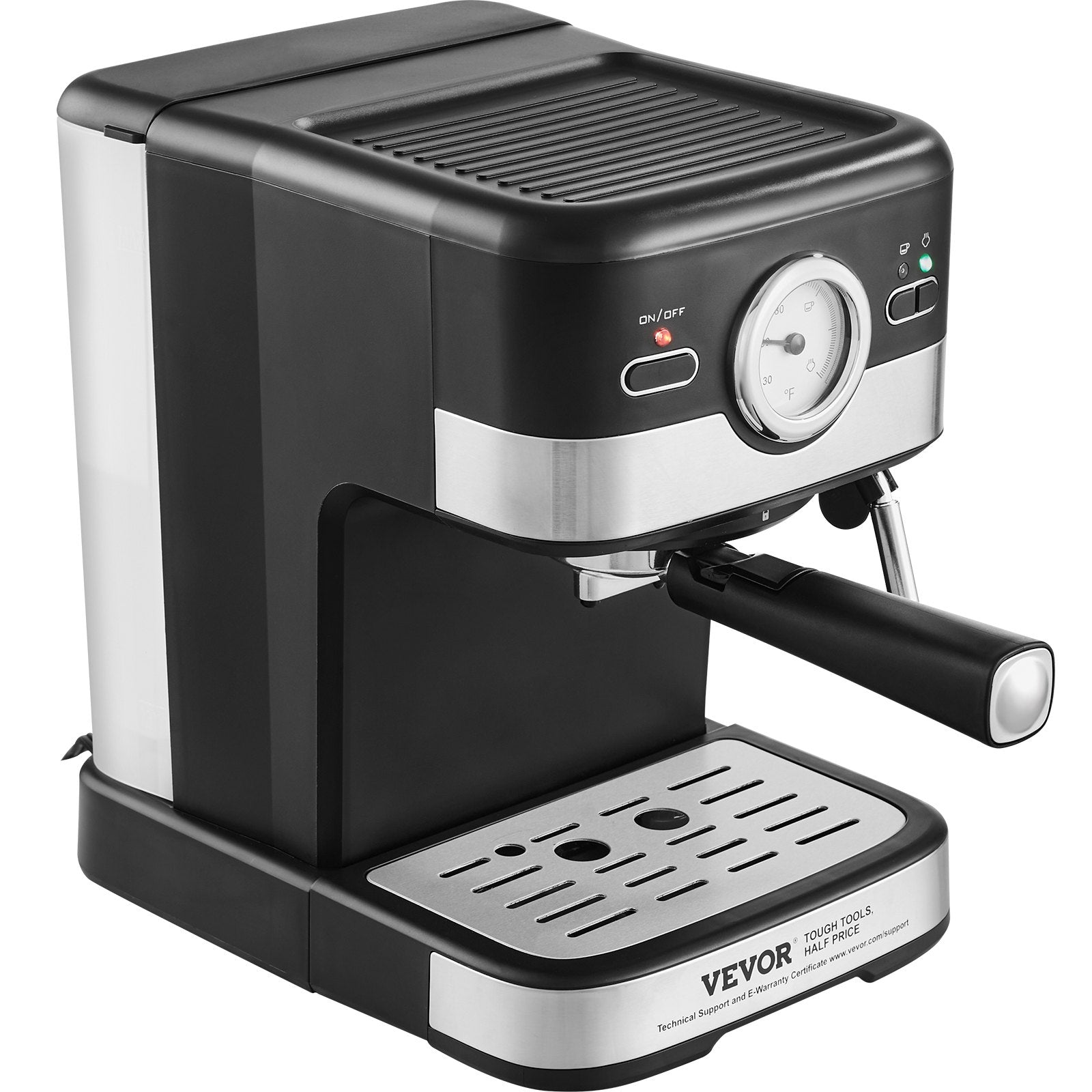 VEVOR Espresso Machine, 15 Bar Semi Automatic Espresso Maker with Milk Frother Steam Wand for Latte and Cappuccino, Professional Coffee Maker with Temp Gauge & Removable Water Tank, NTC Control System