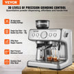 VEVOR Espresso Machine with Grinder, 15 Bar Semi Automatic Espresso Coffee Maker with Milk Frother Steam Wand, Removable Water Tank & Pressure Gauge for Cappuccino, Latte, Machiato, PID Control System