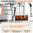 VEVOR Espresso Machine with Grinder, 15 Bar Semi Automatic Espresso Coffee Maker with Milk Frother Steam Wand, Removable Water Tank & Pressure Gauge for Cappuccino, Latte, Machiato, PID Control System