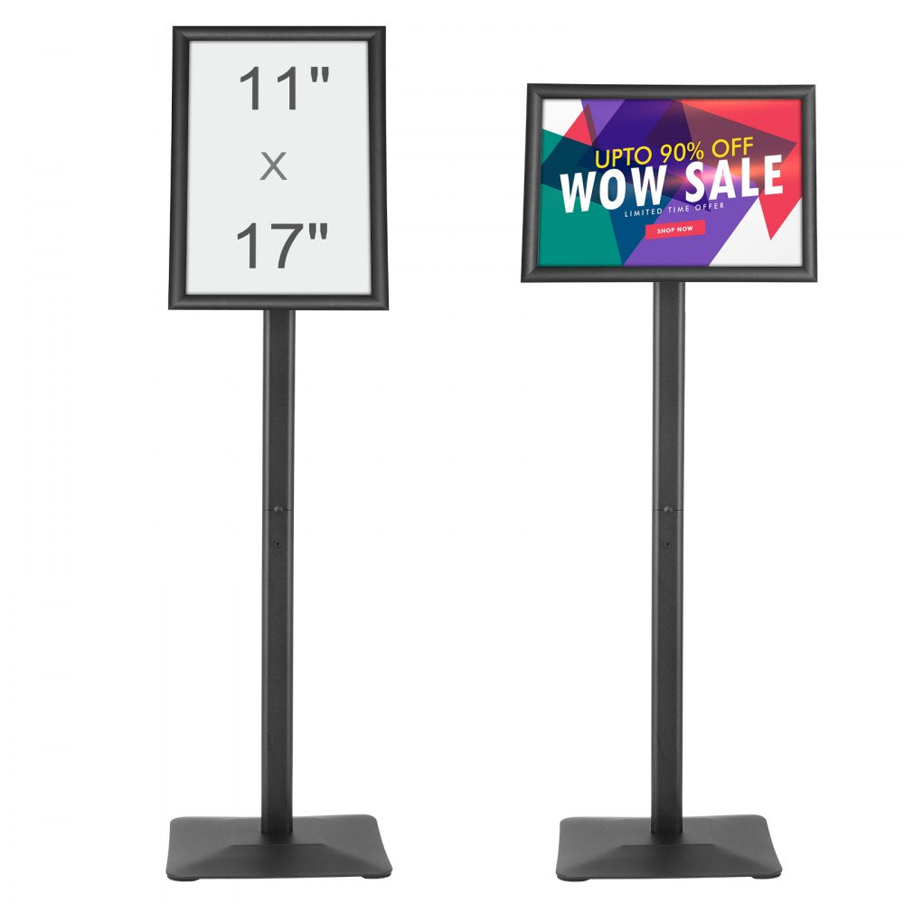 VEVOR Pedestal Sign Holder, 11 x 17 Inch Vertical and Horizontal Adjustable Poster Stand, Heavy-Duty Floor Standing Sign Holder with Metal Base for Display, Advertisement, and Outdoor, Black