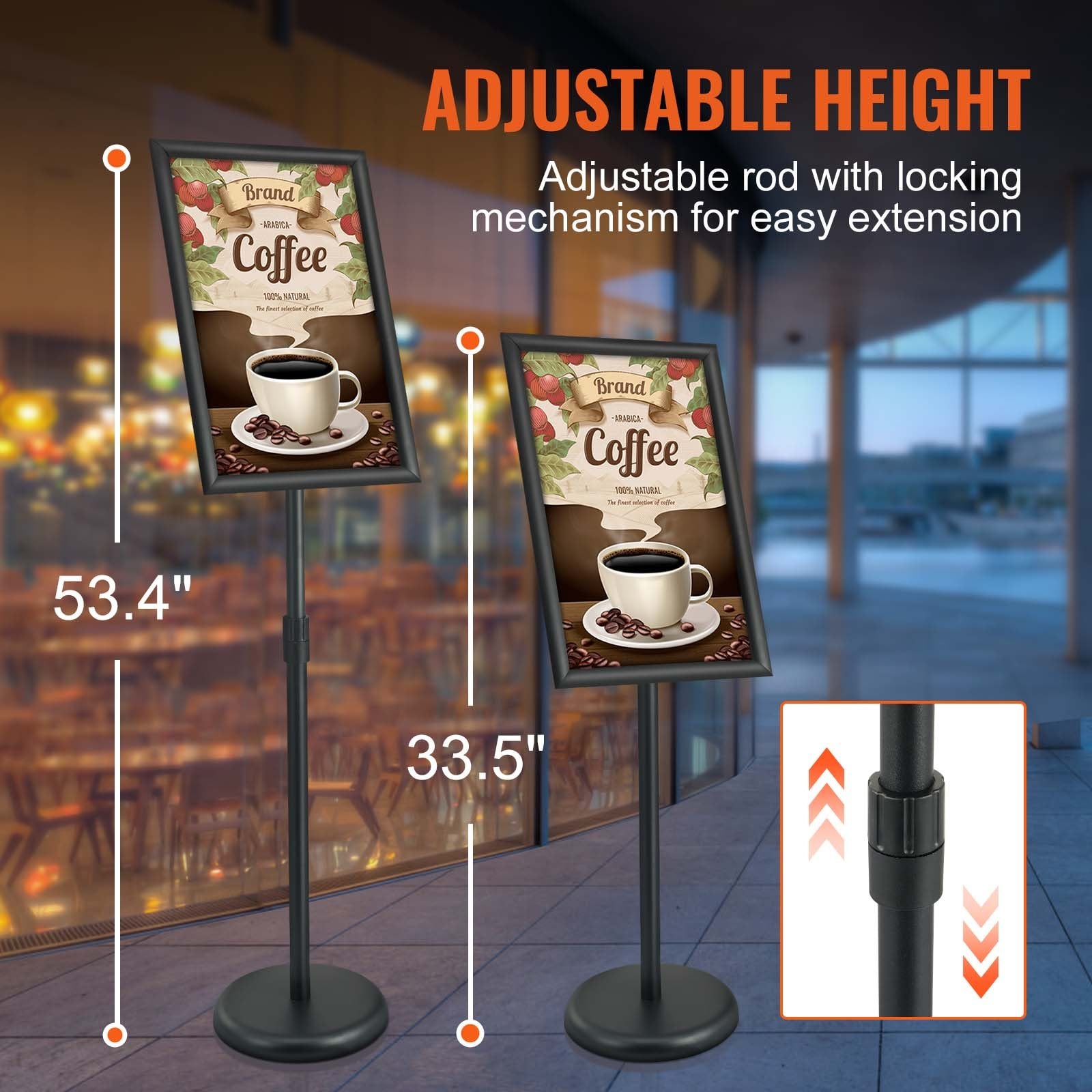 VEVOR Pedestal Sign Holder, 11 x 17 Inch Vertical and Horizontal Adjustable Poster Stand, Heavy-Duty Floor Standing Sign Holder with Round Base for Display, Advertisement, and Outdoor, Black