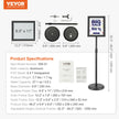 VEVOR Pedestal Sign Holder, 8.5 x 11 Inch Vertical and Horizontal Adjustable Poster Stand, Heavy-Duty Floor Standing Sign Holder with Round Base for Display, Advertisement, and Outdoor, Black