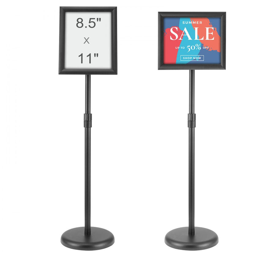 VEVOR Pedestal Sign Holder, 8.5 x 11 Inch Vertical and Horizontal Adjustable Poster Stand, Heavy-Duty Floor Standing Sign Holder with Round Base for Display, Advertisement, and Outdoor, Black