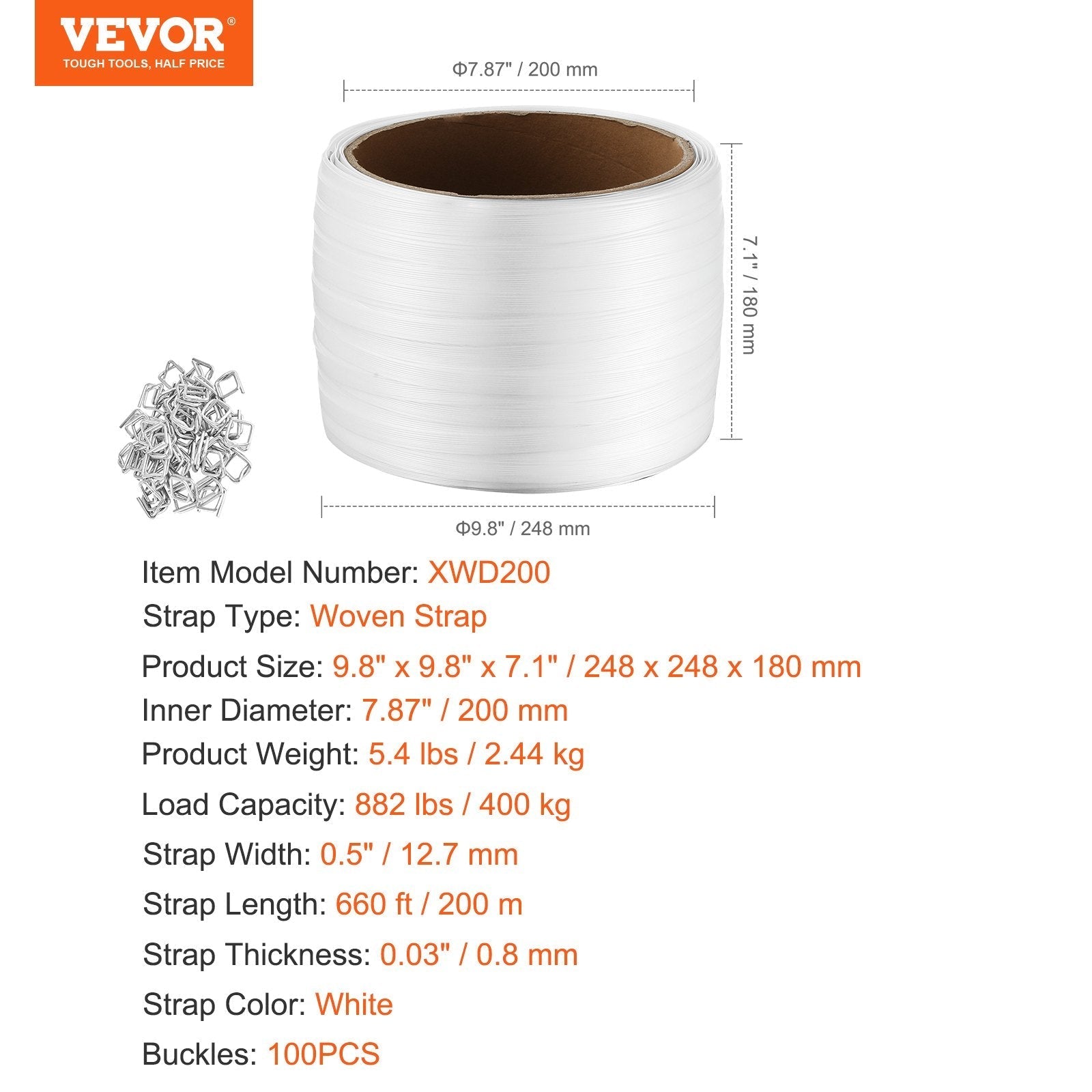 VEVOR Packaging Woven Strapping Roll 1/2