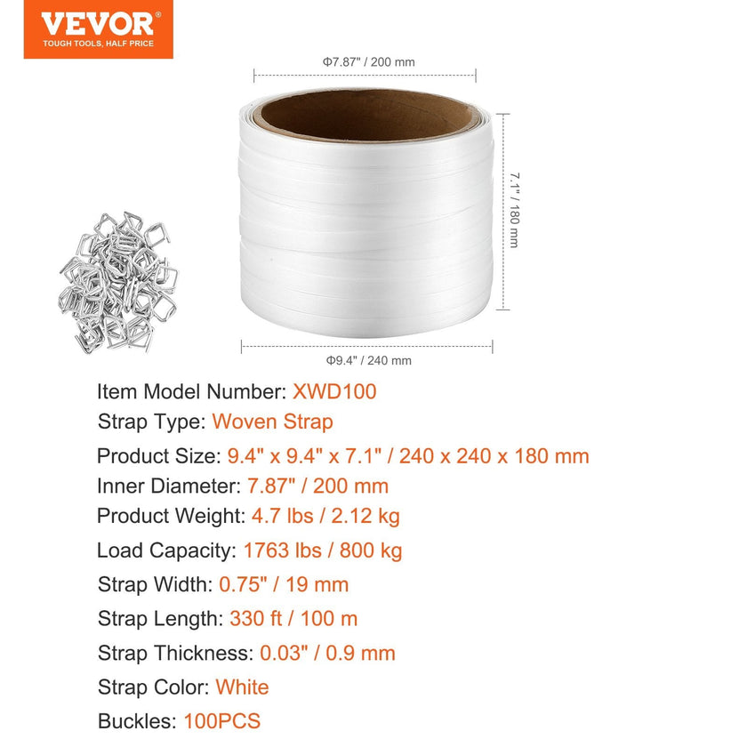 VEVOR Packaging Woven Strapping Roll 3/4