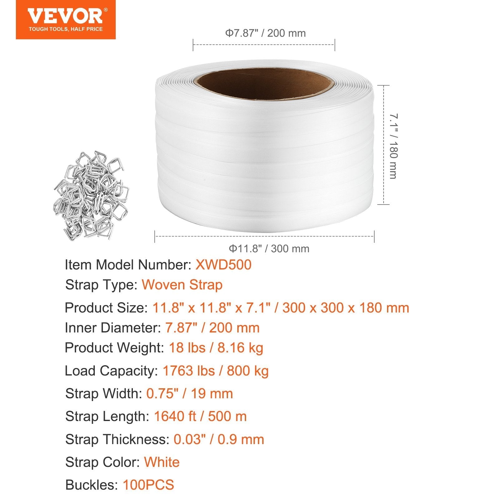 VEVOR Packaging Woven Strapping Roll 3/4