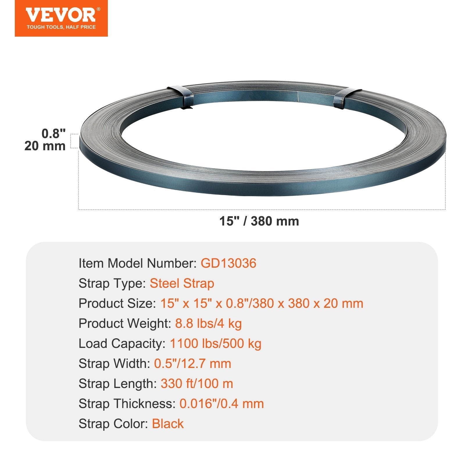 VEVOR Packaging Steel Strapping Roll 1/2