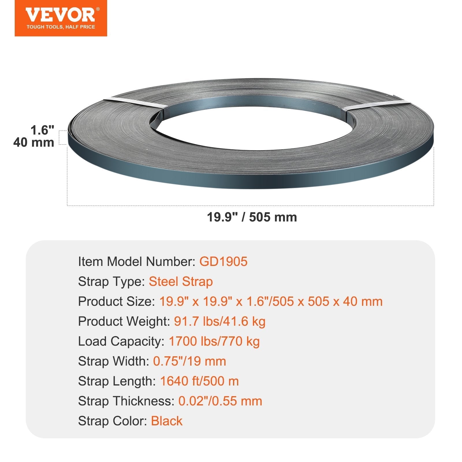 VEVOR Packaging Steel Strapping Roll 3/4