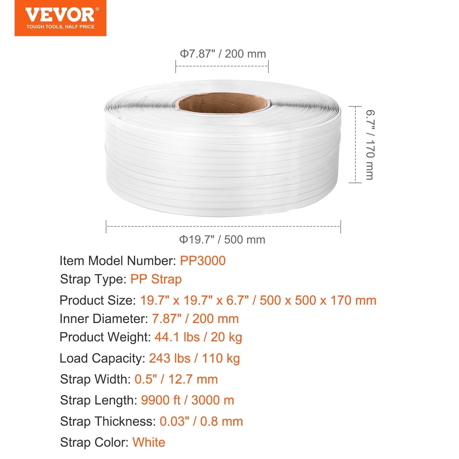 VEVOR Packaging PP Strapping Roll 1/2
