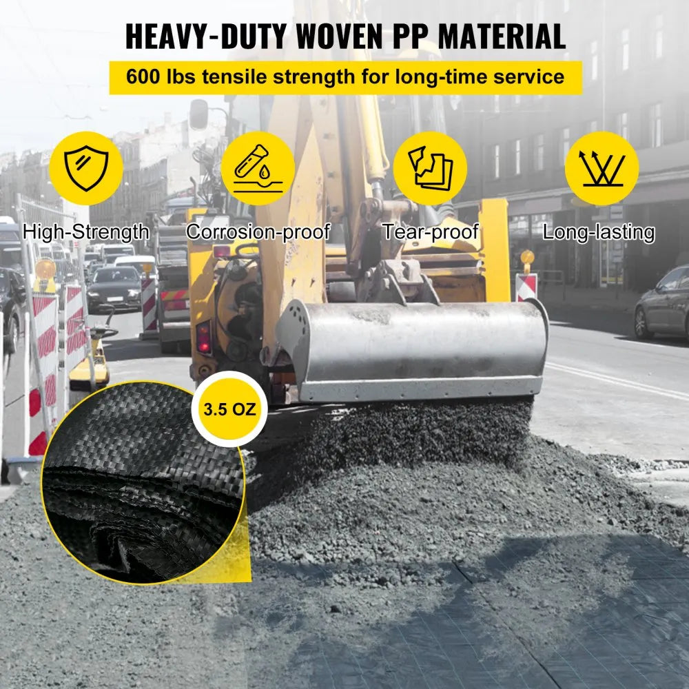 VEVOR Geotextile Fabric, 12.5 x 50 ft 3.5oz Woven PP Driveway Drain Cloth with 600lbs Tensile Strength, Heavy Duty Underlayment for Soil Stabilization, Landscaping, Weed Barrier, 12.5FT50FT-3.5OZ