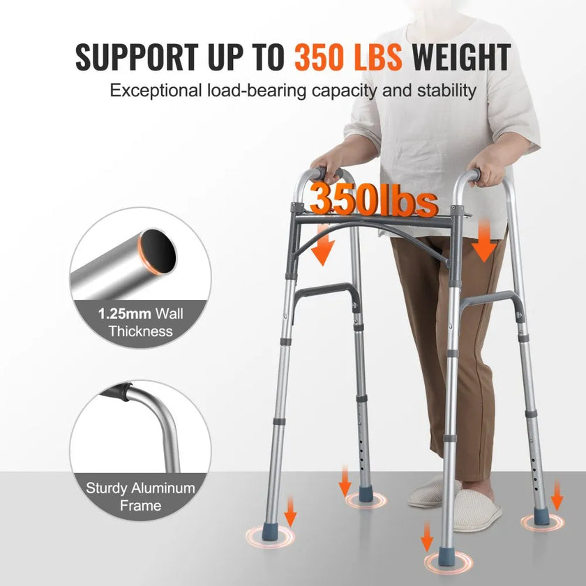 VEVOR Folding Walker Aluminum Mobility Walker Aid with Adjustable Height 350LBS