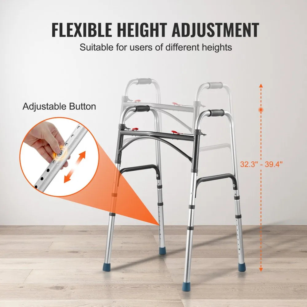 VEVOR Folding Walker Aluminum Mobility Walker Aid with Adjustable Height 350LBS