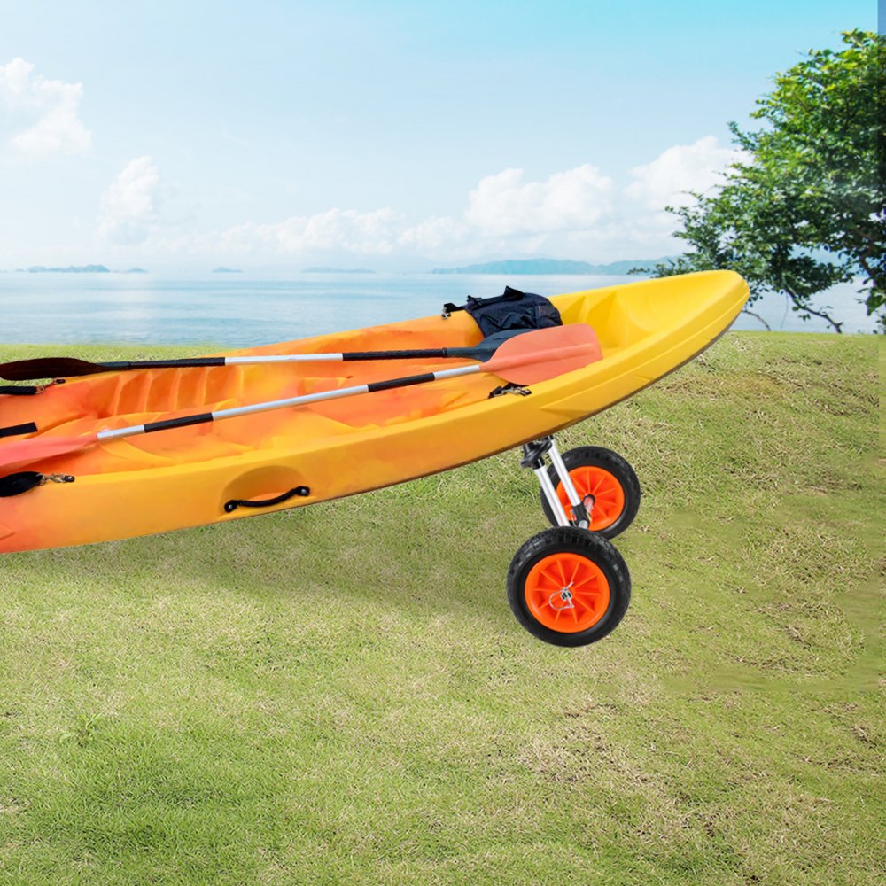 VEVOR Heavy Duty Kayak Cart, 280lbs Load Capacity, Detachable Canoe Trolley Cart with 10'' Solid Tires, Adjustable Width & Top Foam Protection, for Kayaks with Drain Holes of 2.54cm and Above