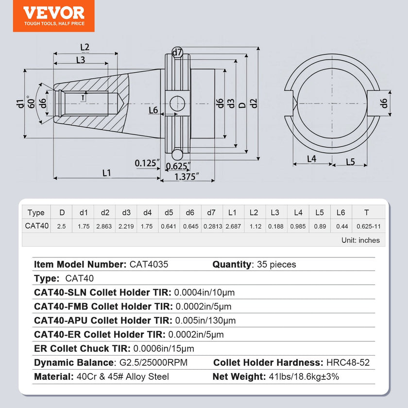 VEVOR CAT40 Collet Holder ER 16/32 Collet Set, 35 PCs, SLN FMB ER16/32 APU Tool Holders Spring Steel Collet Chucks with 10 Pull Studs and 3 Wrenches, for Milling Machine Drill Presses Boring Machine
