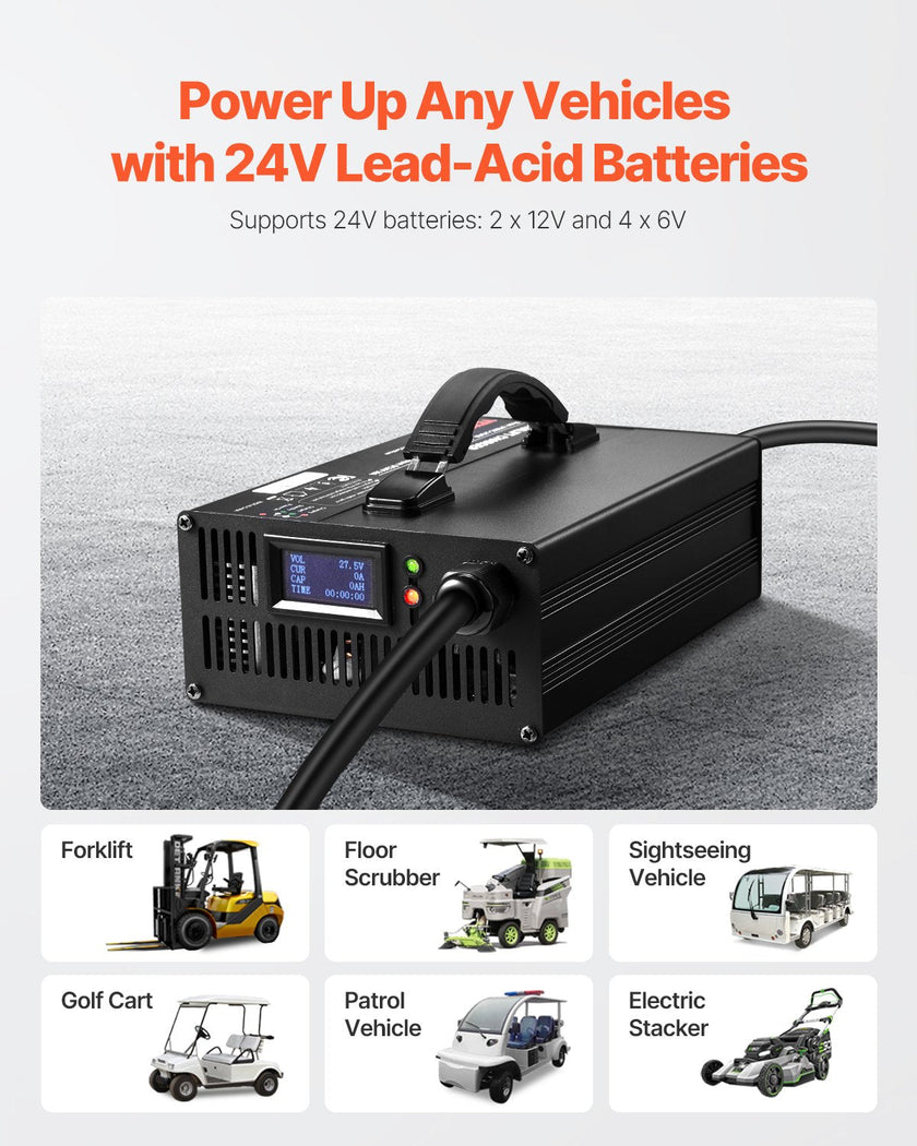 VEVOR Forklift Battery Charger Smart Automatic 24V 30A Fast Charger Portable