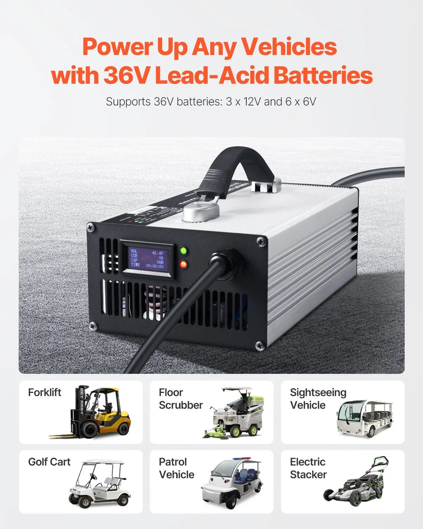 VEVOR Forklift Battery Charger Smart Automatic 36V 30A Fast Charger Portable