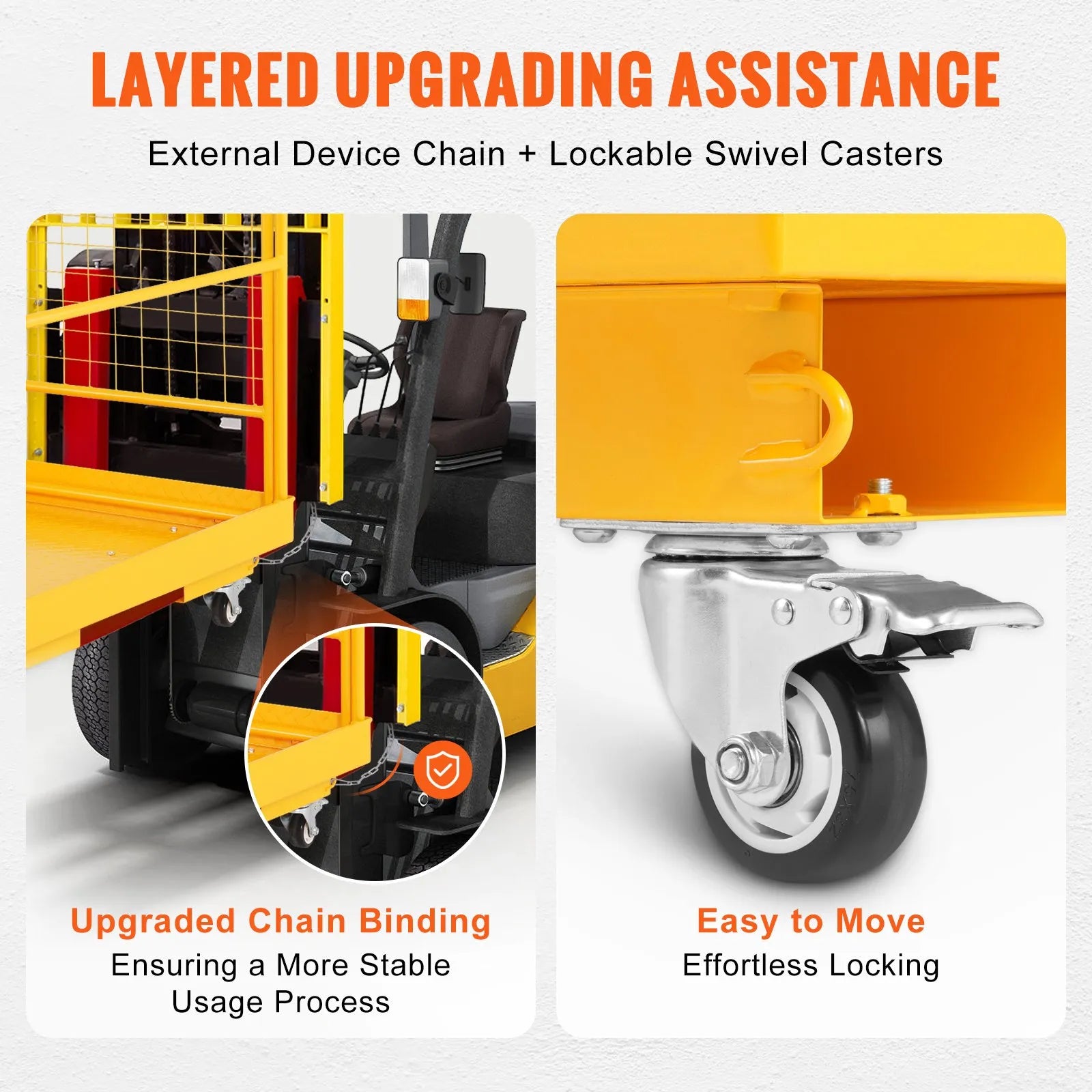 VEVOR Forklift Safety Cage, 1200 lbs Load Capacity, 36 x 36 inches Folding Forklift Work Platform with Lockable Swivel Wheels, Drain Hole & Device Chain, Holds 1 to 2 Adults, Perfect for Aerial Work