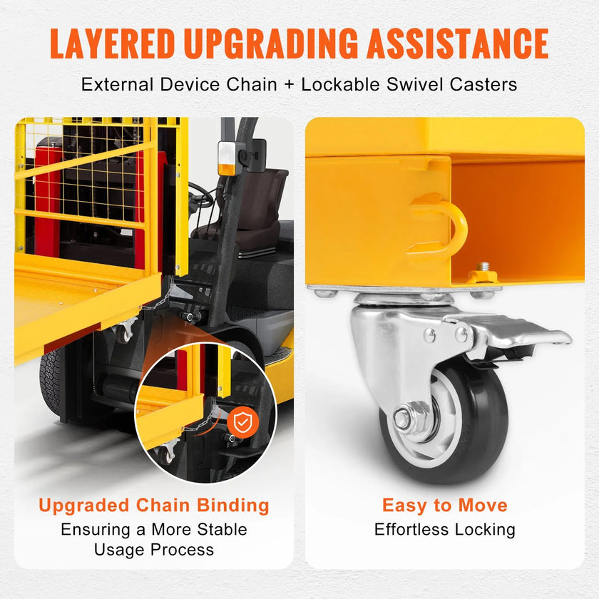 VEVOR Forklift Safety Cage, 1200 lbs Load Capacity, 36 x 36 inches Folding Forklift Work Platform with Lockable Swivel Wheels, Drain Hole & Device Chain, Holds 1 to 2 Adults, Perfect for Aerial Work
