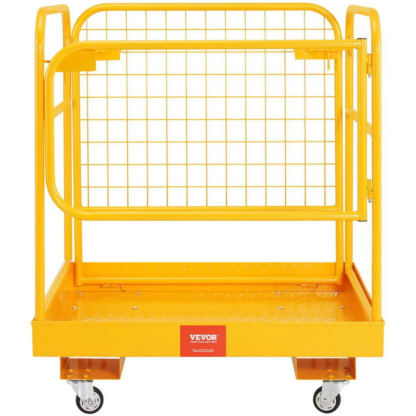 VEVOR Forklift Safety Cage, 1200 lbs Load Capacity, 36 x 36 inches Folding Forklift Work Platform with Lockable Swivel Wheels, Drain Hole & Device Chain, Holds 1 to 2 Adults, Perfect for Aerial Work