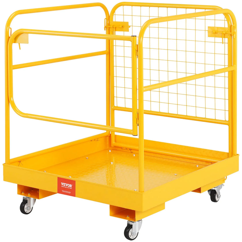 VEVOR Forklift Safety Cage, 1200 lbs Load Capacity, 36 x 36 inches Folding Forklift Work Platform with Lockable Swivel Wheels, Drain Hole & Device Chain, Holds 1 to 2 Adults, Perfect for Aerial Work
