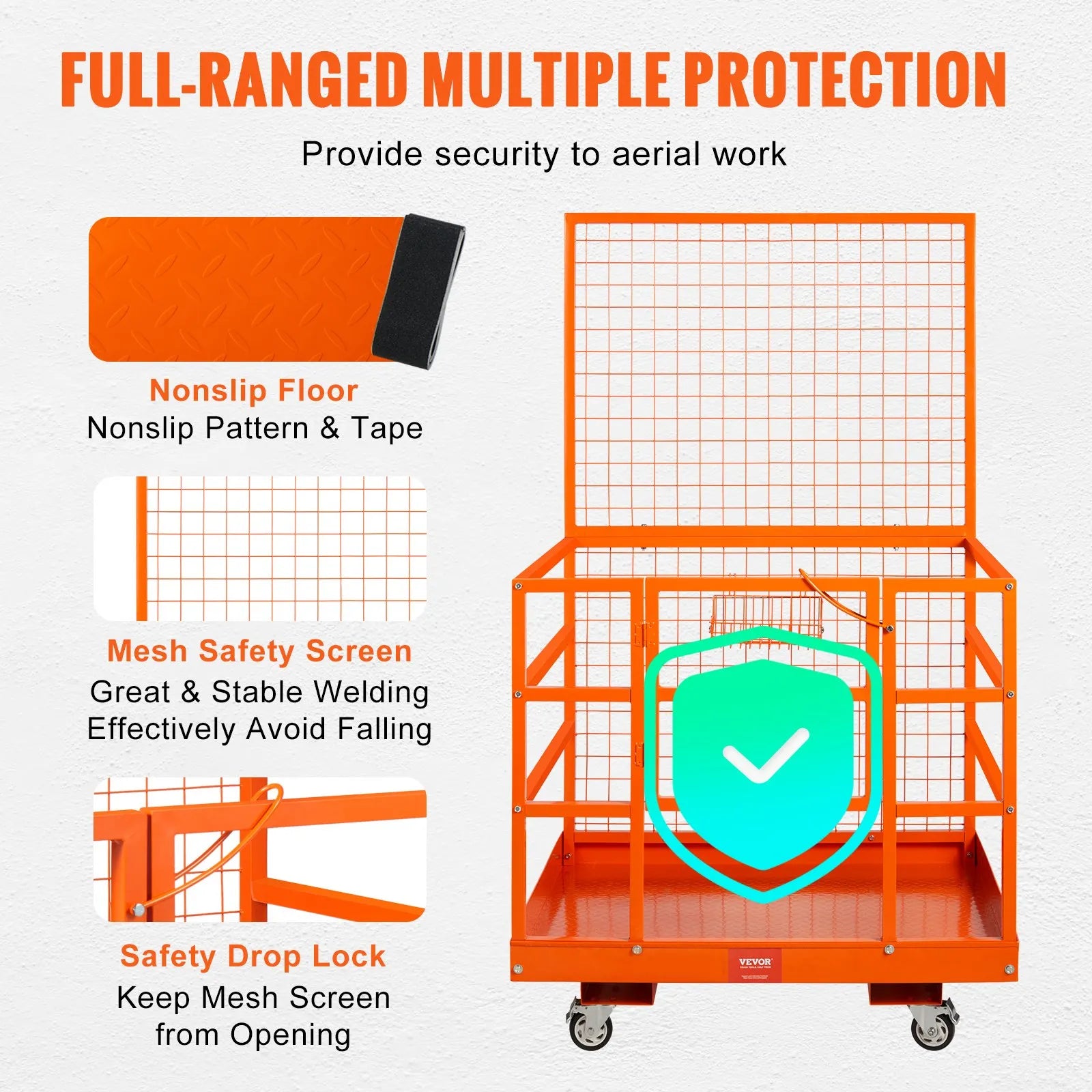 VEVOR Forklift Safety Cage Work Platform 43X45in 1400lbs w/ Wheels for Aerial