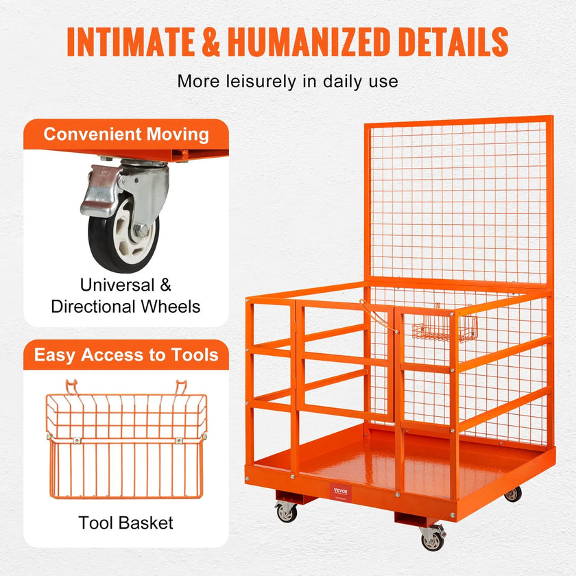 VEVOR Forklift Safety Cage Work Platform 43X45in 1400lbs w/ Wheels for Aerial