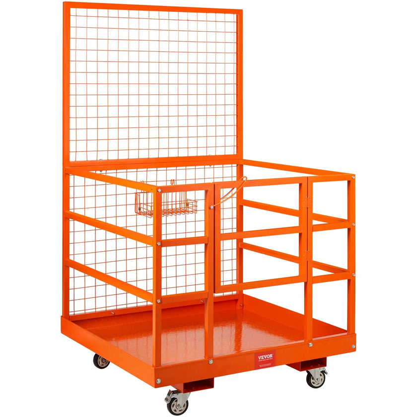 VEVOR Forklift Safety Cage Work Platform 43X45in 1400lbs w/ Wheels for Aerial