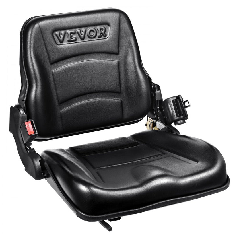 VEVOR Universal Forklift Seat, Fold Down Tractor Seat with Adjustable Angle Back, Micro Switch and Retractable Seatbelt, 6.3-13.4 inch Slot Forklift Seat for Tractor Loader Excavator