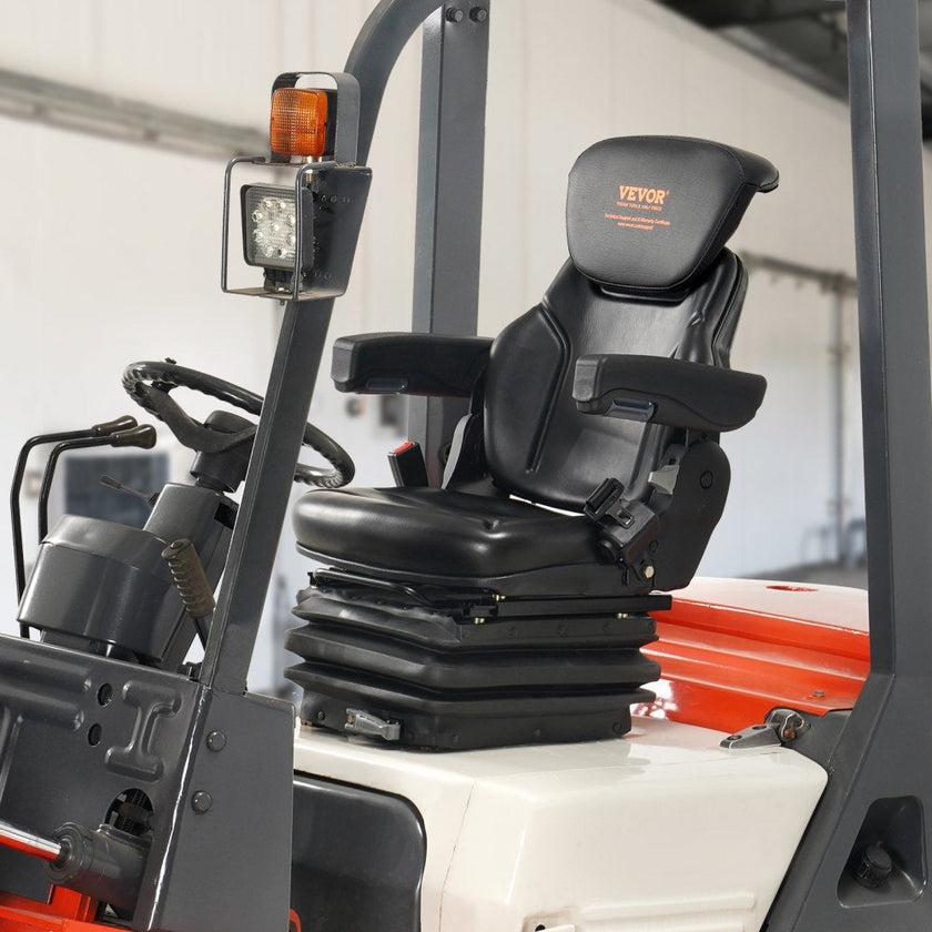 VEVOR Universal Tractor seat Suspension, Fold Down Forklift Seat with Adjustable Angle Back, Micro Switch, Seatbelt and Armrests, 3-level Shock Absorption Tractor Seat for Tractor Loader Excavator