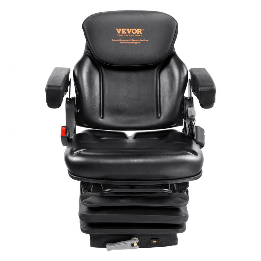 VEVOR Universal Tractor seat Suspension, Fold Down Forklift Seat with Adjustable Angle Back, Micro Switch, Seatbelt and Armrests, 3-level Shock Absorption Tractor Seat for Tractor Loader Excavator