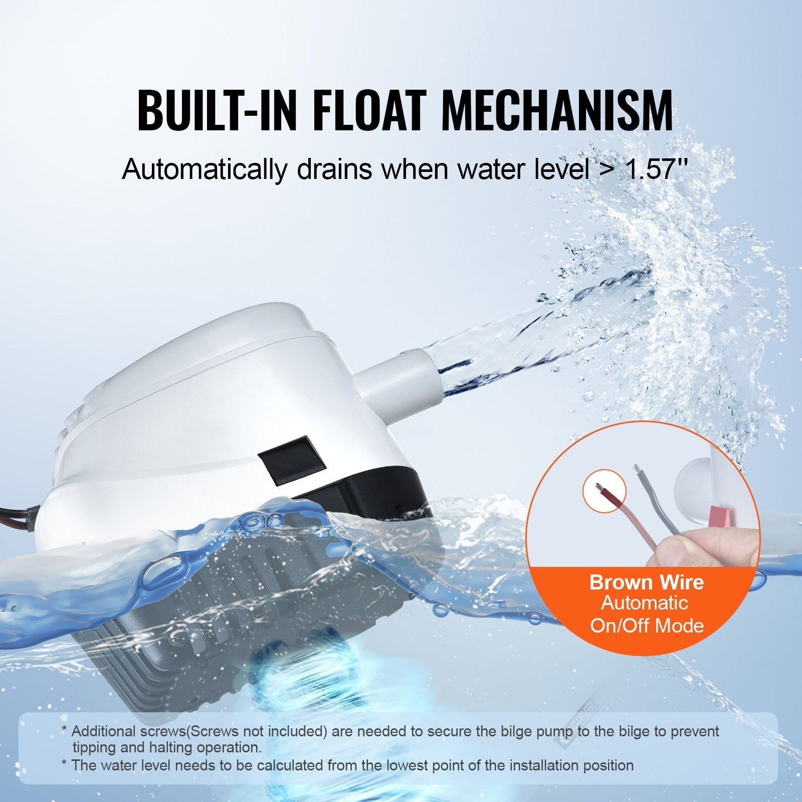 VEVOR Bilge Pump, 750GPH 12V Automatic Submersible Boat Bilge Water Pump with Float Switch, 0.7
