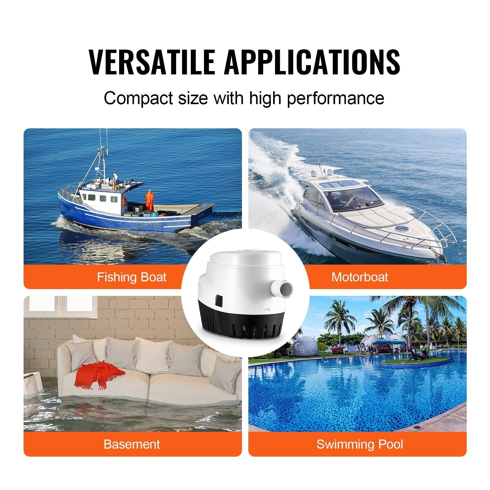 VEVOR Bilge Pump, 750GPH 12V Automatic Submersible Boat Bilge Water Pump with Float Switch, 0.7
