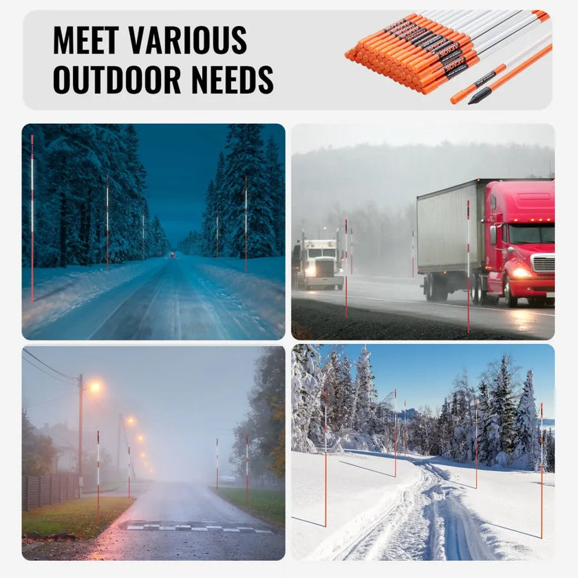 VEVOR Driveway Markers, 100PCS 48 inch, 0.31 inch Diameter, Orange Fiberglass Poles Snow Stakes with Reflective Tape, 12