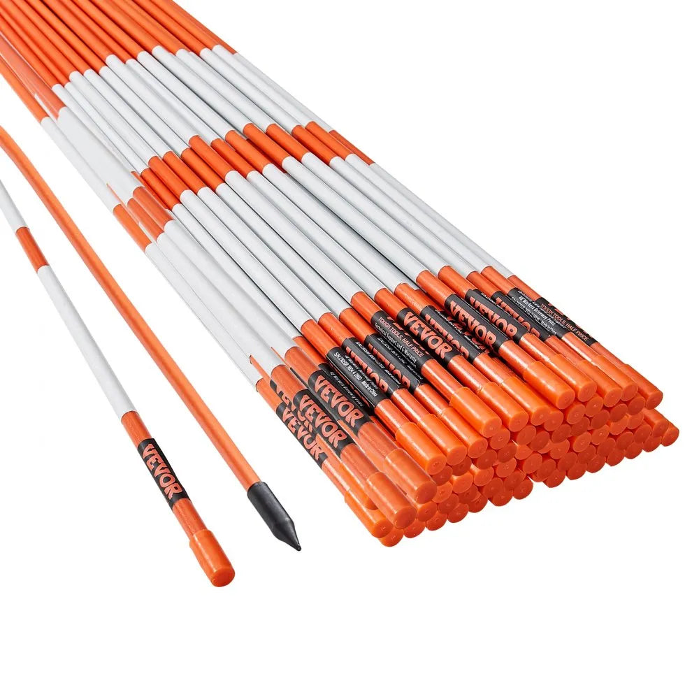 VEVOR Driveway Markers, 100PCS 48 inch, 0.31 inch Diameter, Orange Fiberglass Poles Snow Stakes with Reflective Tape, 12
