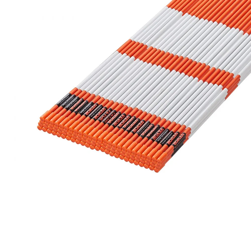 VEVOR Driveway Markers, 100PCS 48 inch, 0.31 inch Diameter, Orange Fiberglass Poles Snow Stakes with Reflective Tape, 12
