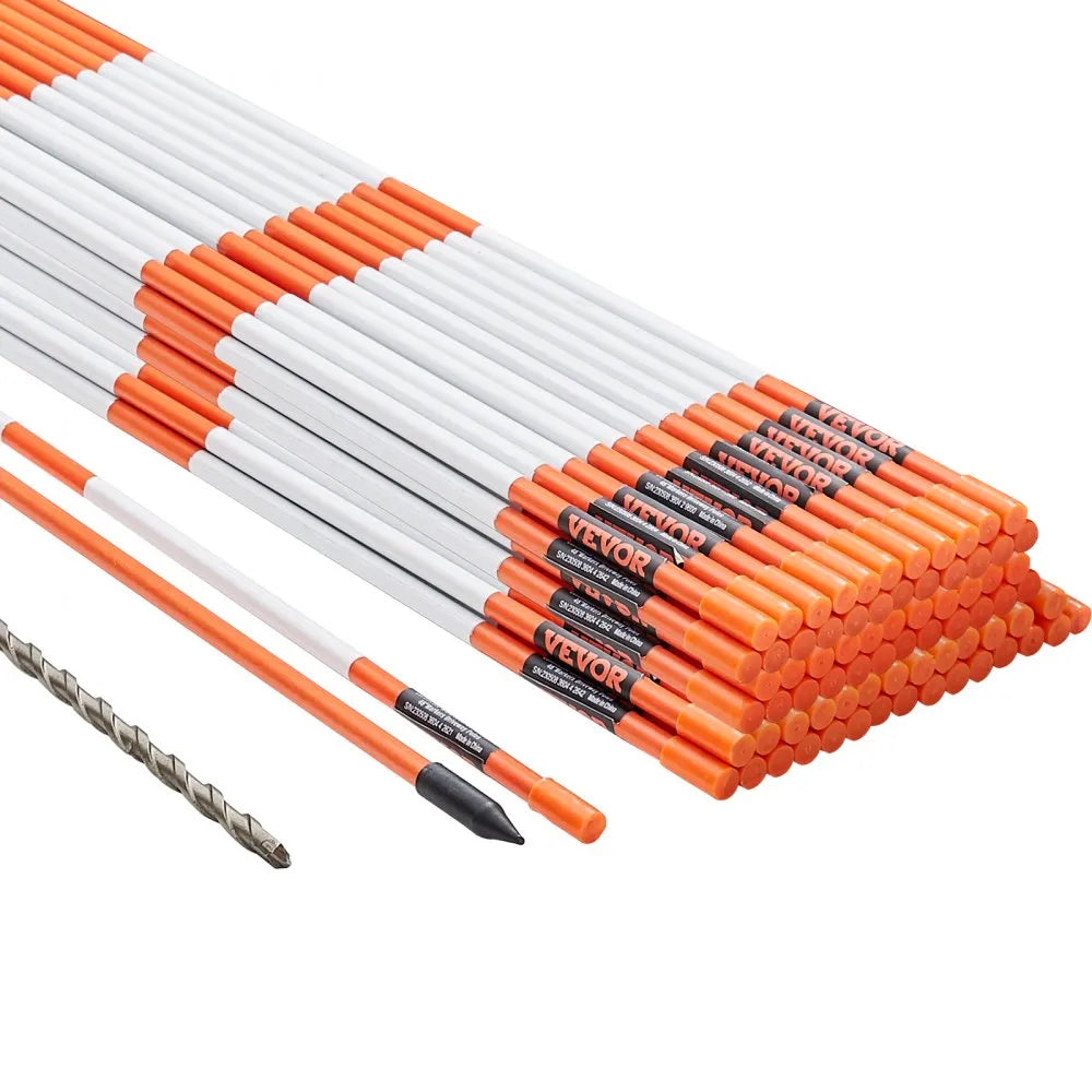 VEVOR Driveway Markers, 100PCS 48 inch, 0.31 inch Diameter, Orange Fiberglass Poles Snow Stakes with Reflective Tape, 12