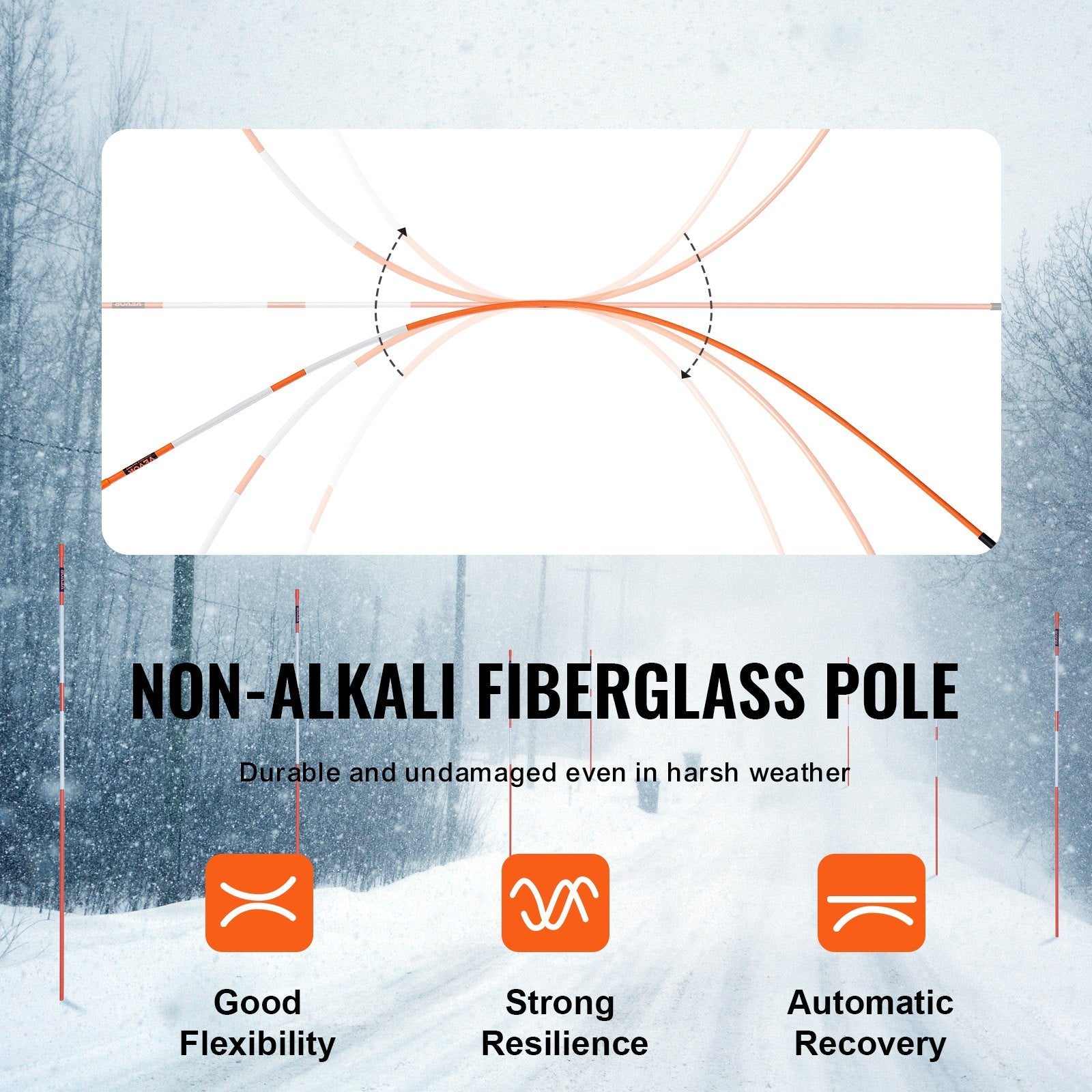 VEVOR Driveway Markers, 30 PCS 48 inch, 0.31 inch Diameter, Orange Fiberglass Poles Snow Stakes with Reflective Tape, 12