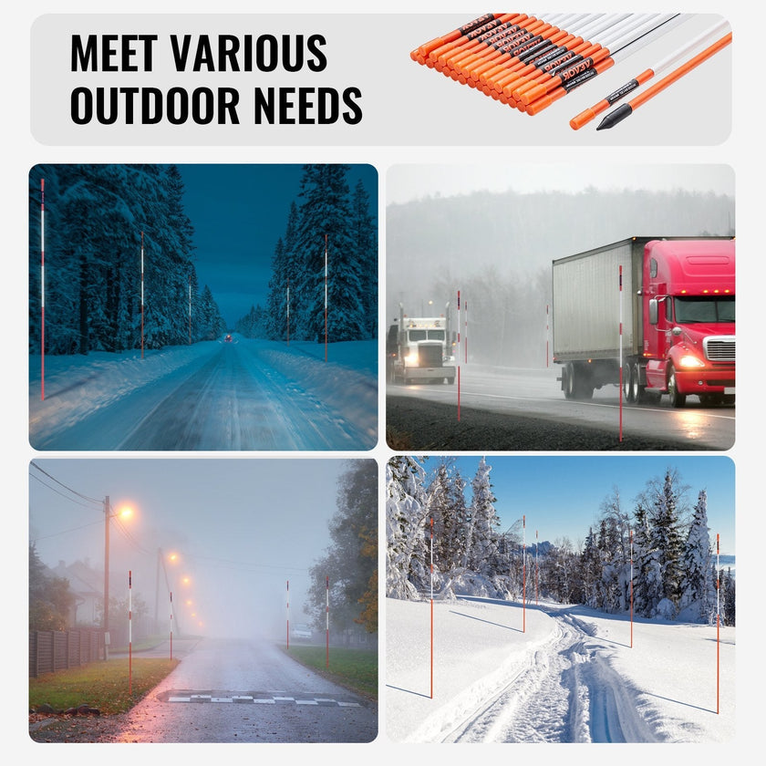 VEVOR Driveway Markers, 30 PCS 48 inch, 0.31 inch Diameter, Orange Fiberglass Poles Snow Stakes with Reflective Tape, 12